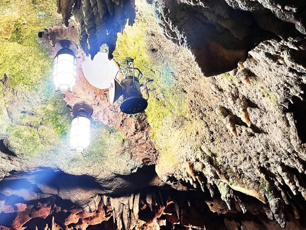 Porcelain on the cave ceiling reflecting light from the CCC days at Florida Caverns State Park | atlantaandbeyond.com