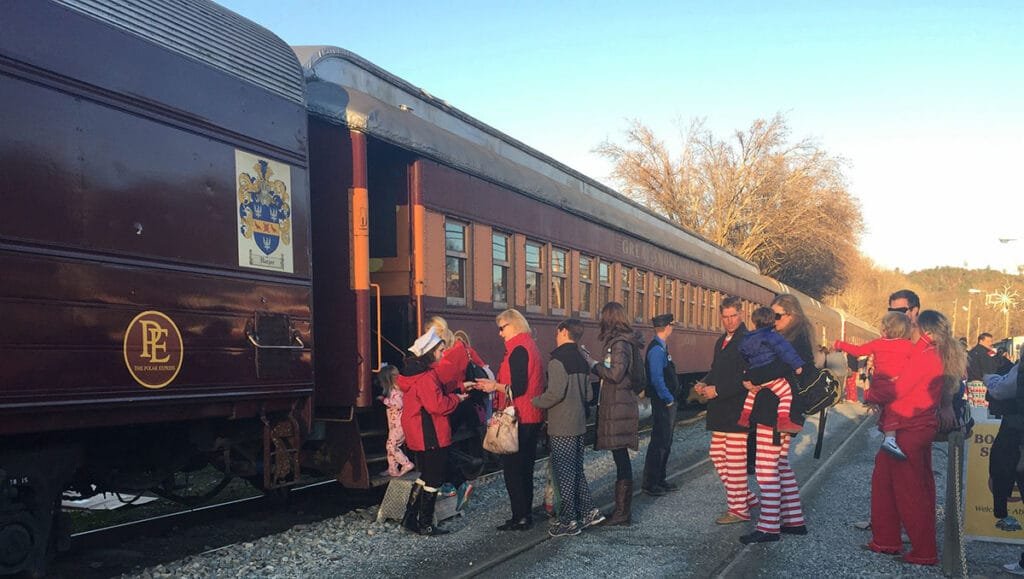 Boarding the Polar Express Train at the Smoky Mountain Railroad in Bryson City, NC | atlantaandbeyond.com