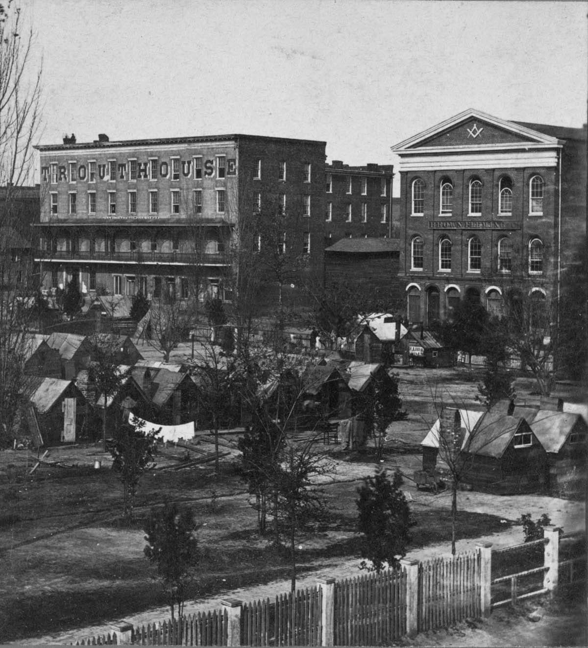 Front (i.e., Trout) House and Masonic Hall on Marietta Street in Atlanta in 1964 courtesy of the US Library of Congress | atlantaandbeyond.com