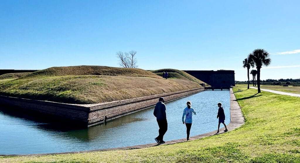 Touring the earthworks, the moat and the demilune outside of Fort Pulaski National Monument | atlantaandbeyond.com