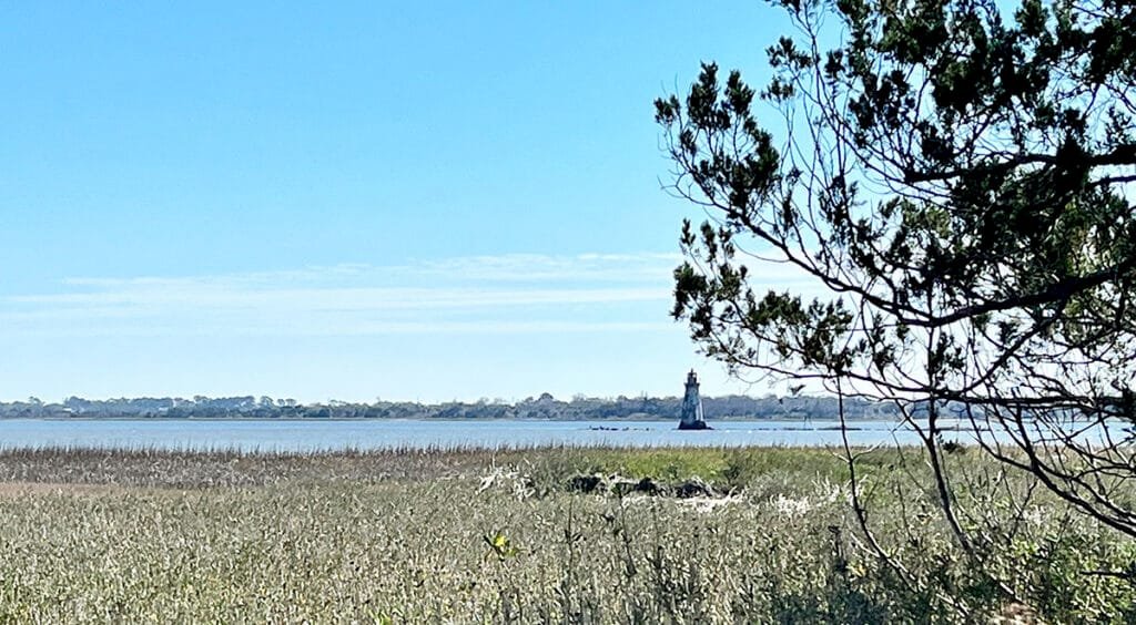 Cockspur Island Lighthouse as seen from the Lighthouse Trail at Fort Pulaski National Monument | atlantaandbeyond.com