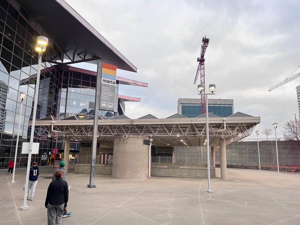 Taking MARTA (Atlanta's public transportation system) is the best way to get to State Farm Arena and Mercedes Benz Stadium | atlantaandbeyond.com