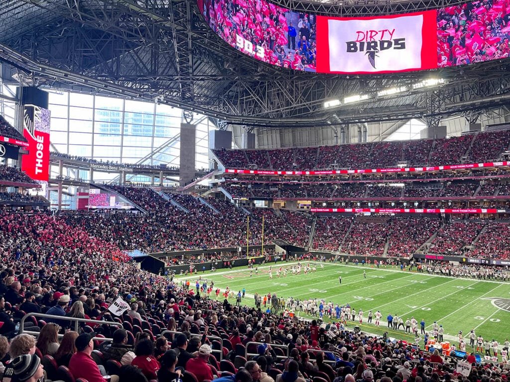 The Falcons play an NFL game at Atlanta's Mercedes-Benz Stadium | atlantaandbeyond.com