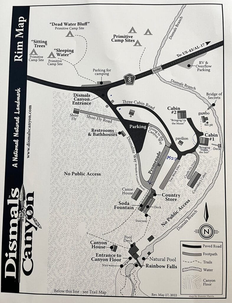 The map of the Dismals Canyon property in Alabama | atlantaandbeyond.com