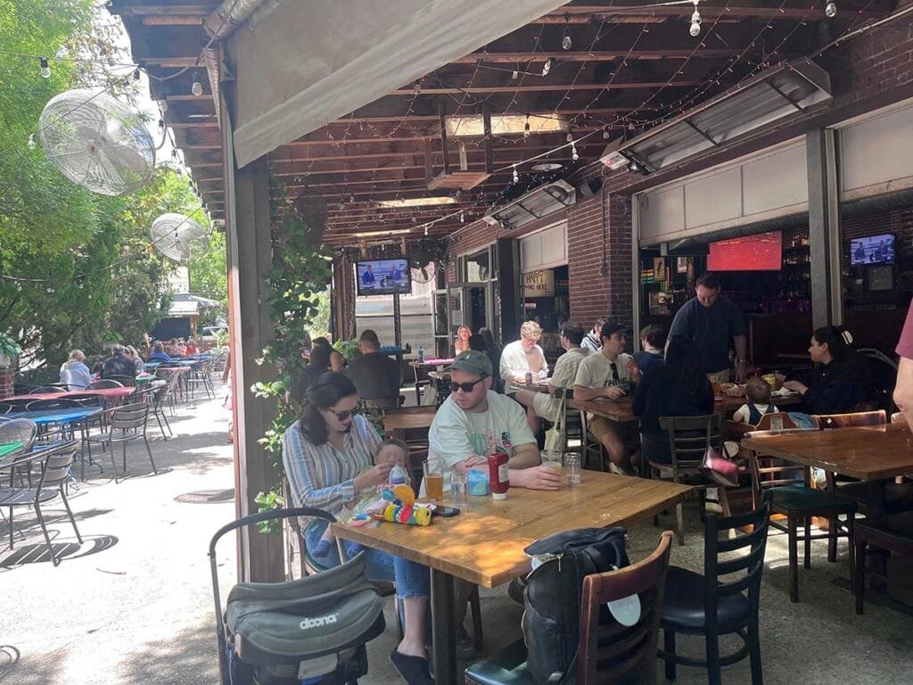 The patio at the Flat Iron in East Atlanta Village | atlantaandbeyond.com